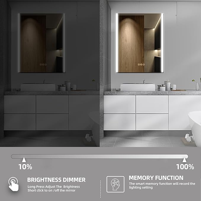 Medicine Cabinet with LED Lights and Mirror, 24 x 30 Inch Surface or Recessed Mounted Bathroom Cabinets with Door, Defogger, Memory Function, 3-Color Mode, Outlet&USB, Dimmer, Storage Shelf