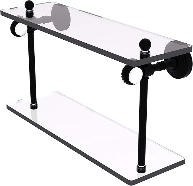 Allied Brass PG-2T-16-BKM Pacific Grove Collection 16 Inch Two Tiered Glass Twisted Accents Shelf, Matte Black