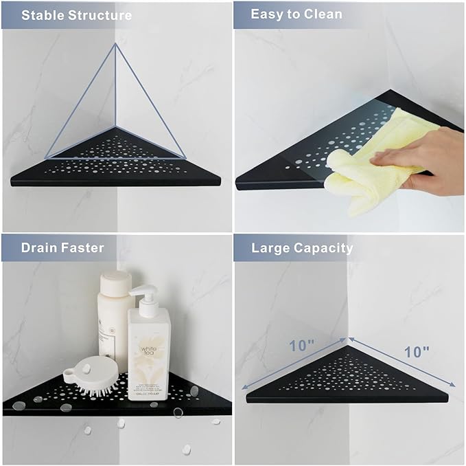 HIDROP Corner Shower Shelf 10" Triangular (Matte Black)