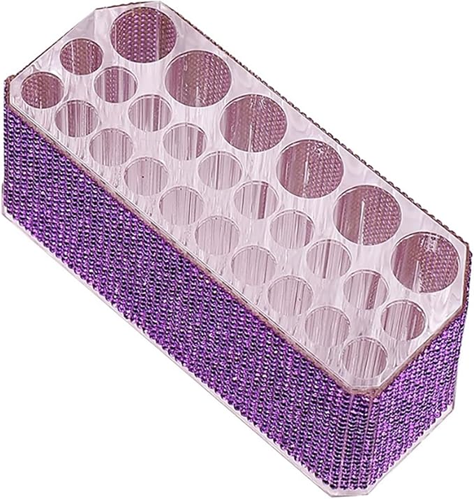 Clear Acrylic Makeup Eyeliner Lip Liner Holder Organizer,Bling Crystal Makeup Brush Holder,26 Spaces (Purple)