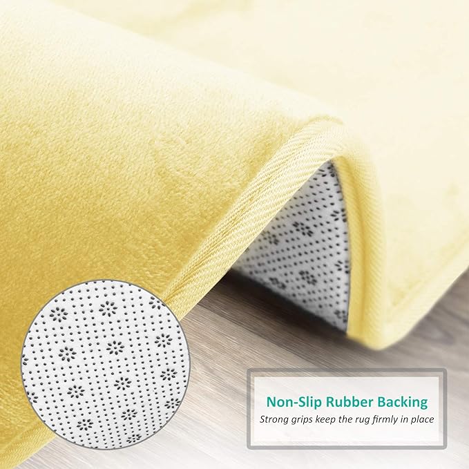 Clara Clark Bathroom Rugs, Velvet Memory Foam Bath Mat, Non-Slip, Machine Washable Bath Rugs - Dries Quickly, Ultra Soft Plush Bath Mats for Bathroom, 20 x 32, Mellow Yellow