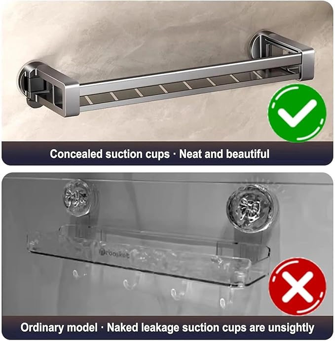 Concealed Suction Cup Shelf, No Drilling, Heavy Duty Wall-Mounted Organizer for Bathroom and Kitchen Storage(40cm)