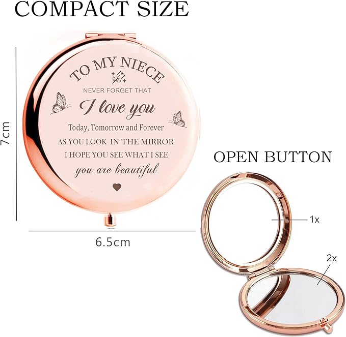 Niece Compact Mirror - Makeup Mirror Gifts for Niece from Aunt, Birthday & Christmas