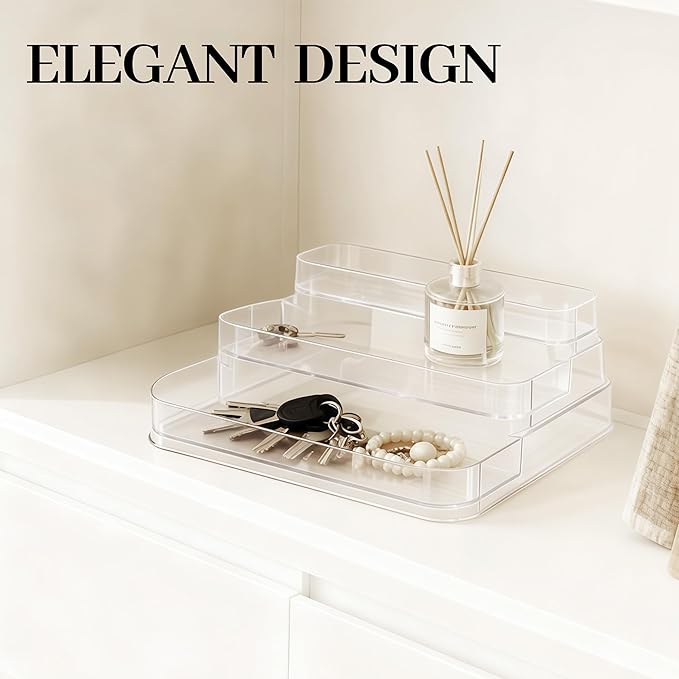3 Tier Perfume Organizer for Women,Countertop Display Stand,Perfume Organizer for Dresser,Acrylic Risers Display Stands,Cosmetic Vanity Storage, Figurine Holder, Bathroom, Bedroom, Room Decor