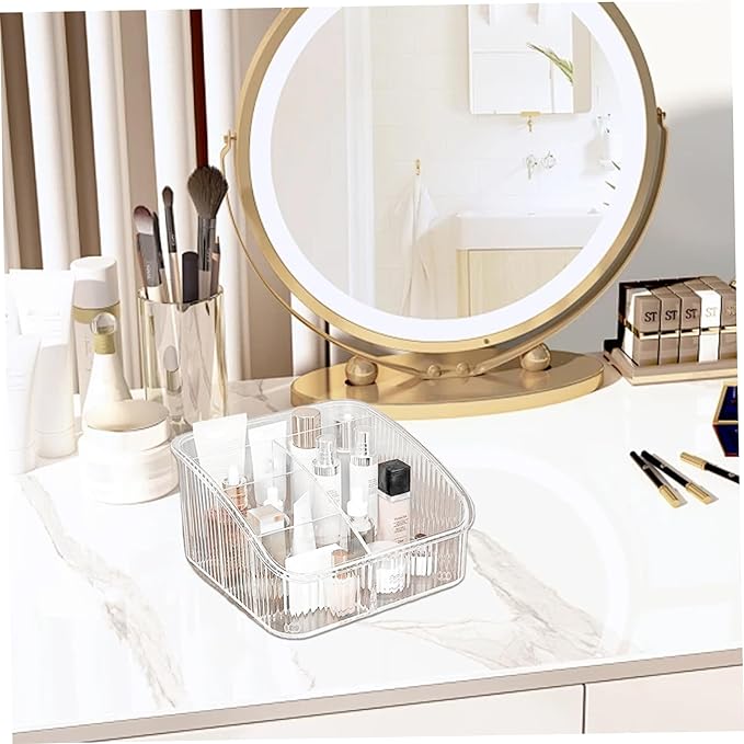 Plastic Makeup Organizer, Clear Plastic Makeup Organizer, 5 Compartment Cosmetic, 7x7x4 Inch Holder for Bedroom Vanity