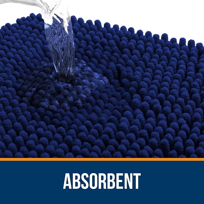 OLANLY Bathroom Rugs 30x18, Extra Soft Absorbent Chenille Bath Rugs, Rubber Backing Quick Dry, Machine Washable Bath Mats for Bathroom Floor, Tub and Shower, Home Decor Accessories, Navy