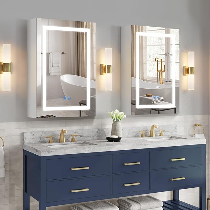 20"x28" Medicine Cabinet with Lights,Medicine Cabinets Mirror,Medicine Cabinets for Bathroom, LED Medicine Cabinet with Mirror,Adjustable Shelf,Dimmer,Defog,3-Color,
