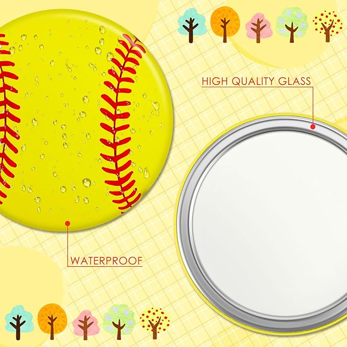 Taiyin 18 Pcs Softball Gifts for Girls Team Compact Mirror Accessories Softball End of Season Goodie Bags Fillers Women Sport Party Supplies Round Pocket Portable Makeup Mirror 2.76 Inch