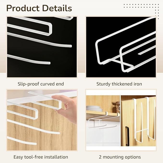 Glass Shelf for Bathroom ，Glass Aluminum，Adhesive-Free Cup Lid Organizer, Dual Hook Hanging Storage for Kitchen, No Drill, Ideal for and Lids