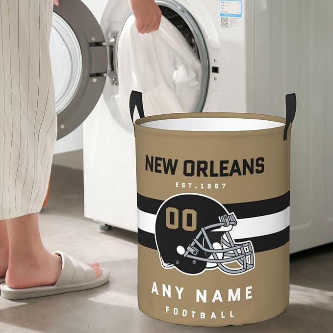 Custom New Orleans Laundry Hamper - Personalized Football Style Laundry Basket - Customized Name And Number - Dirty Clothes Hamper Waterproof Large Capacity Hamper for Bedroom Bathroom Living Room