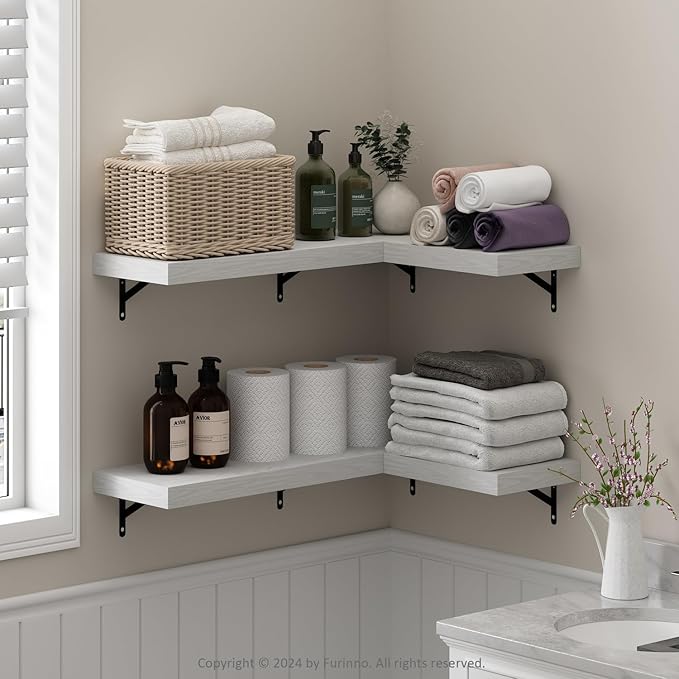 Furinno Tanna Floating Shelves for Wall Set of 4, 22-Inch Bathroom Wall Shelf, Wall Mounted Shelf, for Bathroom Organizers and Storage, Living Room, White Texture