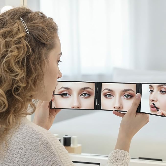 Vin Beauty 4 Way Mirror Foldable Makeup Mirror Portable 360 Degree Handheld Haircut Mirrors 4 Barber Desktop DIY Haircut Tool for Hair Cuting Styling Grooming Sided Self Haircuts for Home and Salon