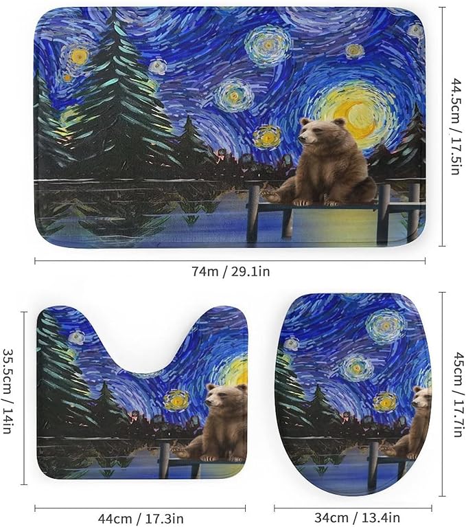 Funny Forest Animal Bear Shower Curtain Sets with Rugs 4 Piece Accessories Bathroom Curtains Shower Set Include Shower Curtain Non-Slip Rug Toilet Lid Cover Bath Mat One Size