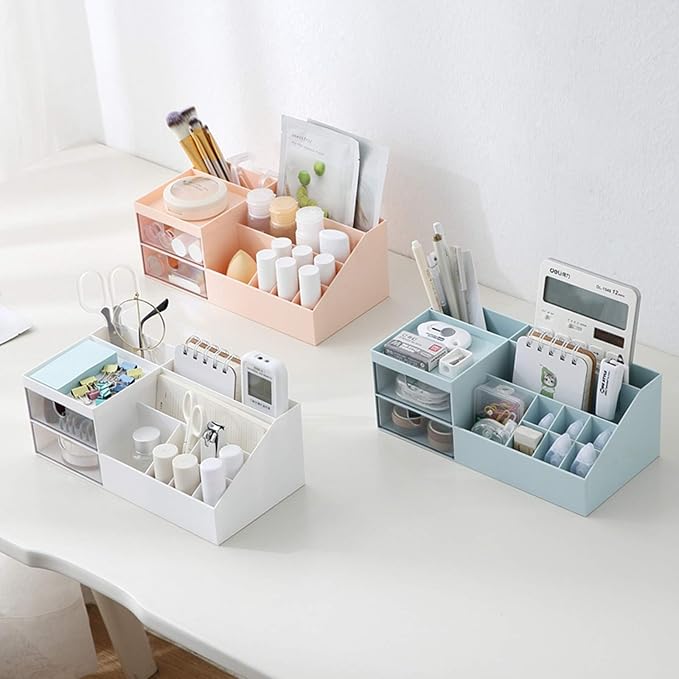 Marknor Makeup Organizer, Vanity/Cosmetic Organizer, Desk Storage Box, Mini Desk Storage for Office Supplies, Bathroom Counter or Dresser, Pink