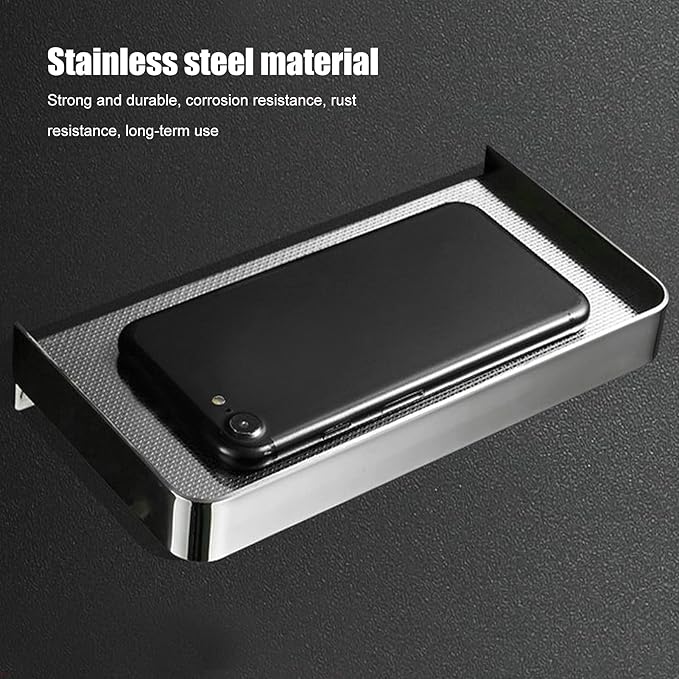 TOPINCN Toilet Phone Shelf, Floating Wall Shelves Wall Mounted Thick Phone Holder, Stainless Steel Multifunctional Storage Shelf for Bathroom, Toilet, Kitchen (Wire Drawing)