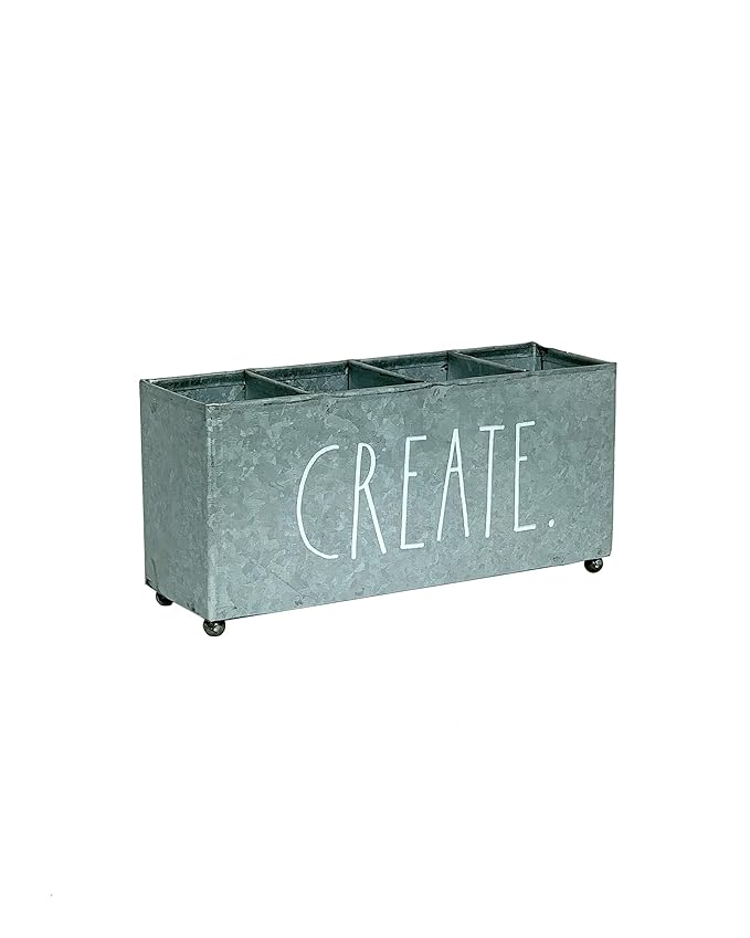 Rae Dunn Beauty Organizer - Four Sections for Cosmetic Storage - Galvanized Metal Container for Makeup Supplies, Personal Items, Jewelry - Modern Chic Design - Stylistic Décor for Bathroom Vanity