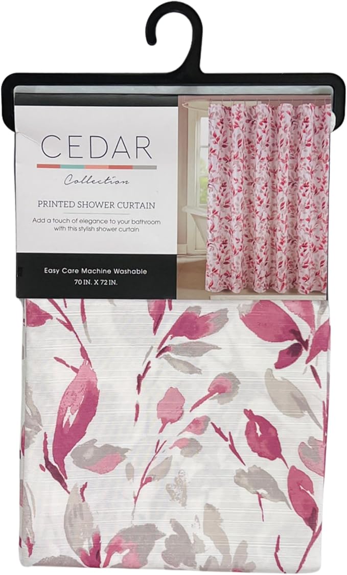 Serafina Home Hotel Quality Fabric Bathroom Shower Curtain: Floral Leaf Damask - Pink, Gray and White (72 x 70 inches)