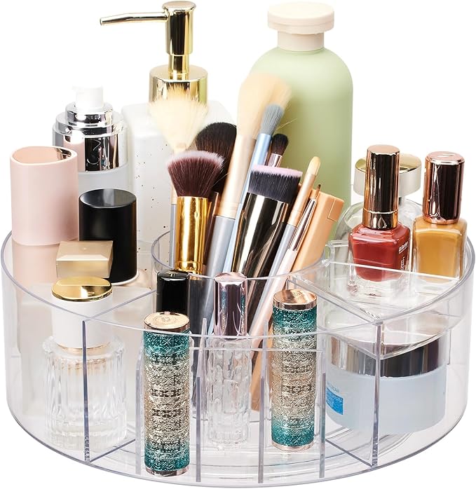 360 Rotating Makeup Organizer for Vanity, 10” Desk Acrylic Spinning Cosmetic Skincare Organizer Countertop, Large Clear Lazy Susan Round Organizer for Lotion, Lipsticks, Perfume, Brushes