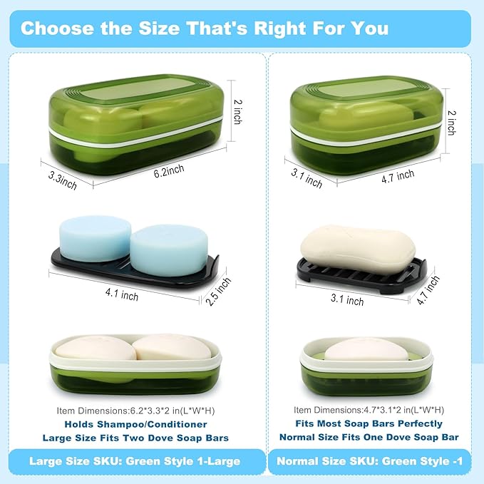 HAYSNA Solid Shampoo Bar Holder, Large Bar Soap Holder, Travel Soap Container, Soap Box with Draining Layer, Soap Case for Bathroom, Traveling, Gym, Camping (Green Style-1-Large)