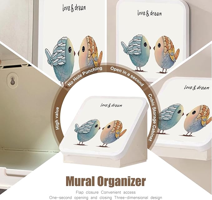 Bathroom Mural Clothes Folding Storage Box Waterproof Hanging Storage No-Punch Wall Mounted Bathroom Shelves over Toilet Mural space Saving,for Bathroom Storage&Home Decoration (Love Birds)
