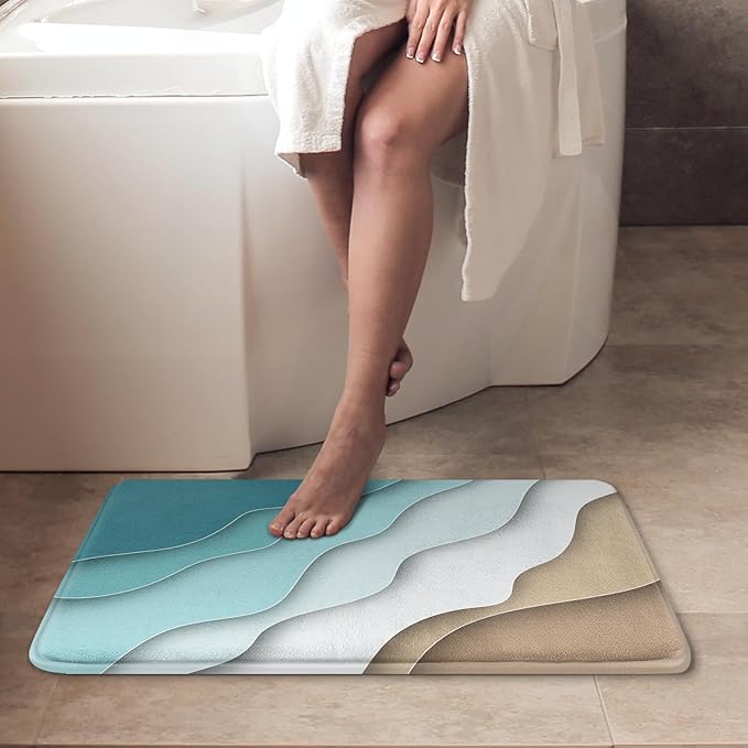 ArtSocket 3 Pcs Shower Curtain Set with Rugs, Abstract Summer Beach Bathroom Set with Non-Slip Rug Bath Mat and 12 Hooks 72x72 inches