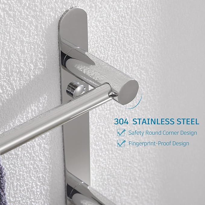 KOKOSIRI Bath Towel Bars Bathroom 3-Tiers Ladder Towel Rails Wall Mounted Towels Shelves Rack Stainless Steel, Polished Chrome, B5002CH-L24