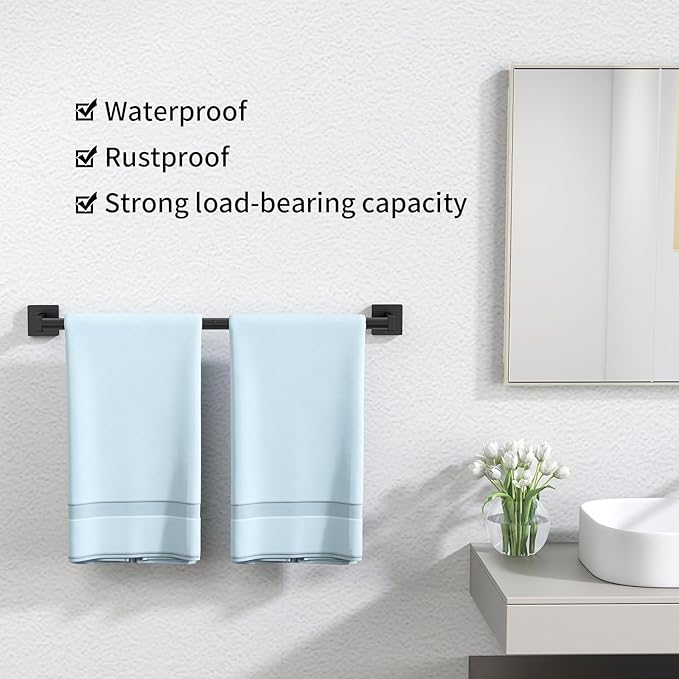 MKO Towel Bar for Bathroom, 24" Hand Towel Holder Rod with Metal, Black Towel Racks for Bathroom Hanger Wall Mounted for Home Essentials, 2 Pack