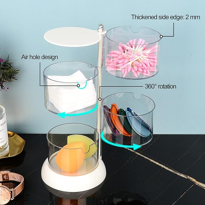 JessLab 4 Layer Clear Jewelry Organizer, 360?? Rotatable Acrylic Hair Accessory Organizer, Hair Clip and Tie, Earring Storage for Bathroom Vanity Countertop