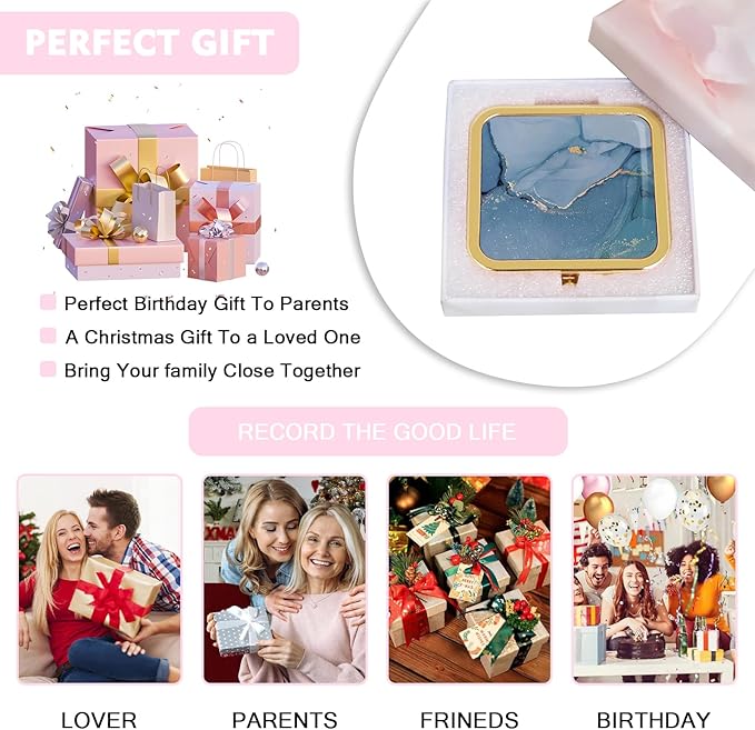 Pocket Mirror for Women Small Travel Mirror Magnifying Purse Mirror Compact Unique Gift for Girls Gold
