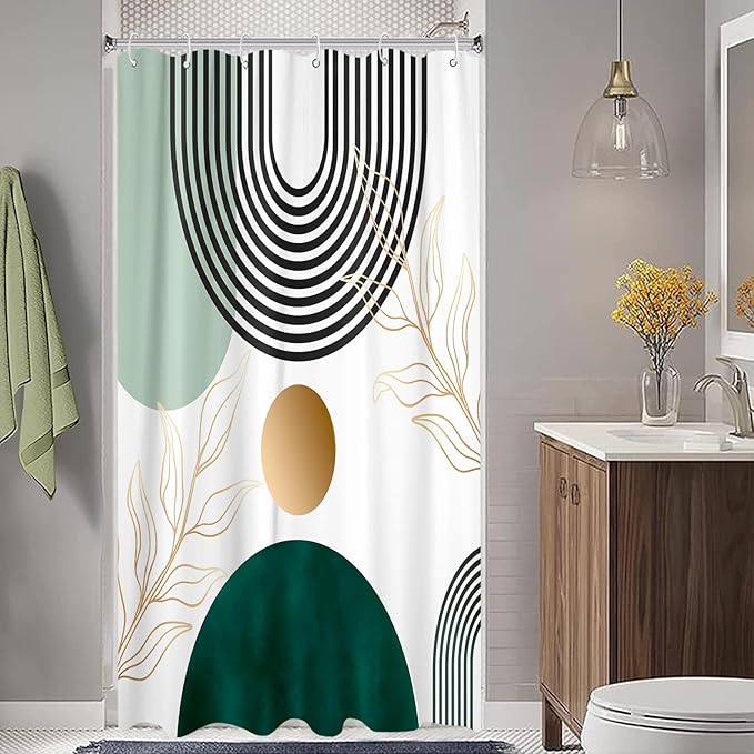 Aipon Green Mid Century Shower Curtain for Bathroom Abstract Boho Shower Curtain Modern Fabric Waterproof Shower Curtains for Bath (36'' × 72'', Green2)