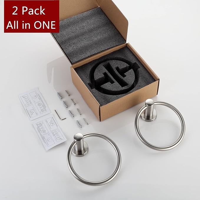 BGL Brushed Nickel Towel Ring Brushed Nickel Hand Towel Holder Stainless Steel Towel Ring for Bathroom 2 Pack