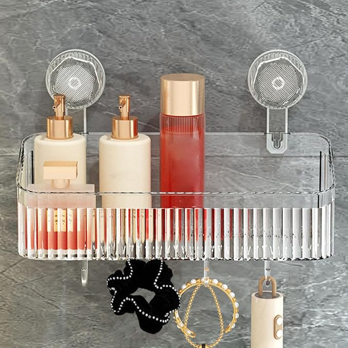 Powerful Suction Cup Bathroom Shelf Wall Mounted Rack Storage Basket Makeup Tool Stand