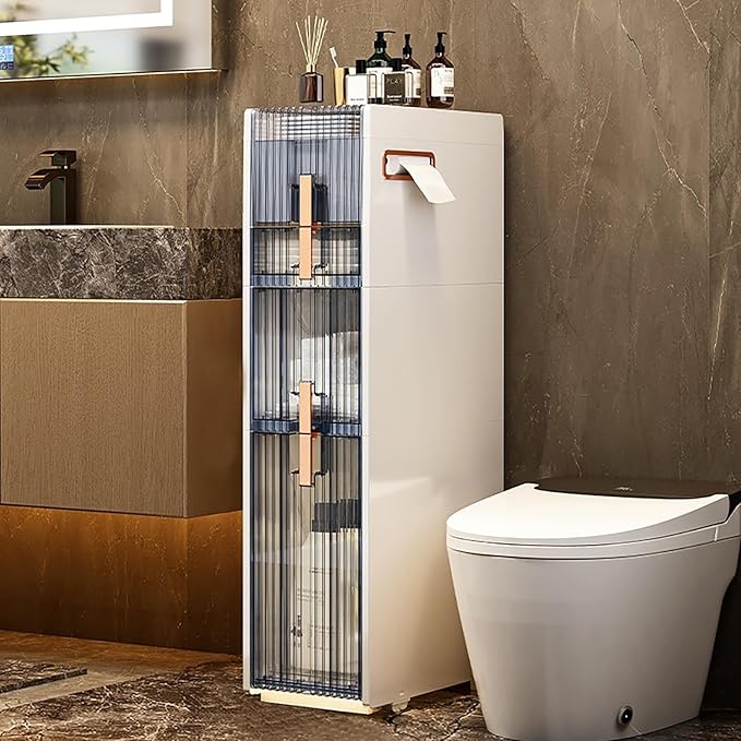 Bathroom Floor Cabinet,Narrow Slim Storage Cabinet,Freestanding Tower Shelf Bookshelf,Standing Toilet Paper Holder and Storage Cabinet,for Living Room,Bathroom,Bedroom,Kitchen,Entryway