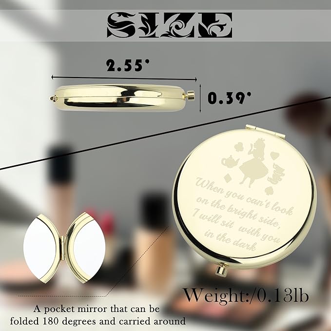 AKTAP Fairy Tale Gifts Princess Fans Compact Mirror I Will Sit with You in The Dark Makeup Mirror for Women (A Princess Gold Mirror)