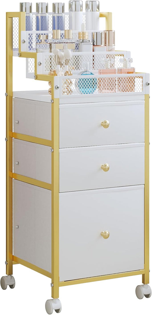 Makeup Organizer Storage Cart with Drawers, Perfume Organizer Stand Display Riser, Cosmetic Display Case for Skin Care, Makeup Brushes, Nail Polish