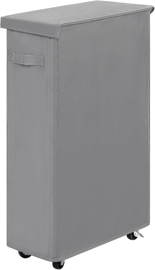 Chrislley 65L Slim Laundry Hamper with Lid Narrow Rolling Laundry Basket with Wheels Upgrade Foldable Dirty Clothes Hamper Portable Skinny Hamper Storage Bins (27.56 inches, Grey)