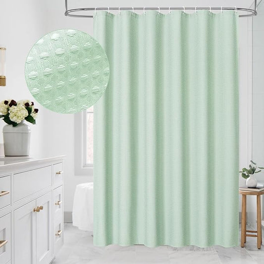 MitoVilla Extra Long Shower Curtain 72 x 84, Green 84 inch XL Waffle Fabric Shower Curtains for Modern Luxury Bathroom Decor, Waffle Weave Textured Weighted Shower Curtain 84 inch, Mint Green