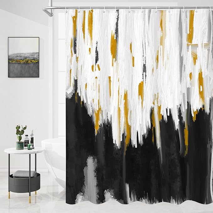 MitoVilla Black Long Shower Curtain 72 x 78, Abstract 78 inch Long Fabric Shower Curtain for Chic Vintage Bathroom Decor, Graffiti Oil Painting Ombre Shower Curtains 78 inch