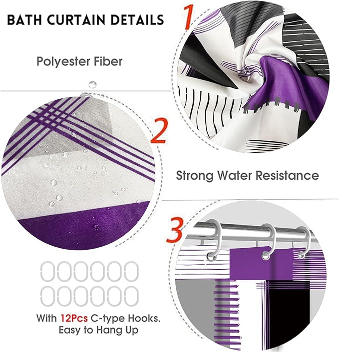 Shower Curtain Sets Lavender Purple Bathroom Sets with Shower Curtains and Rugs Modern Home Bathroom Décor Accessories,Shower Curtains Waterproof with Non-Slip Rugs Toilet Lid Cover and Bath Mat