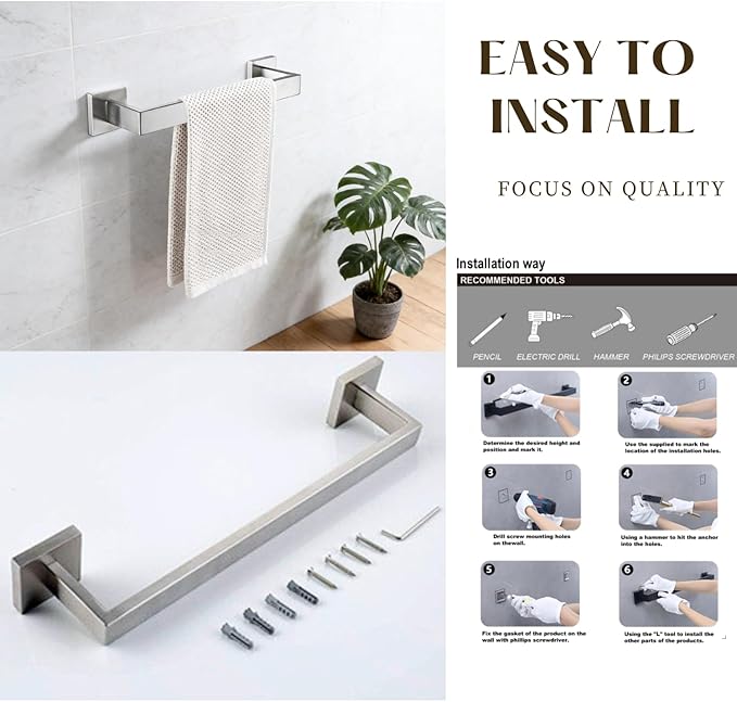 2 Packs 32 Inch Bathroom Towel Bar SUS304 Stainless Steel Brushed Nickel Towel Holder Wall Mounted Heavy Duty Towel Rack Bathroom Towel Rod Modern Square Base Design(2, Brushed Nickel, 32 Inch)