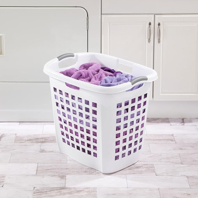 Sterilite 12258004 Ultra Easy Carry Hamper, White Hamper w/Titanium Inserts, 4-Pack