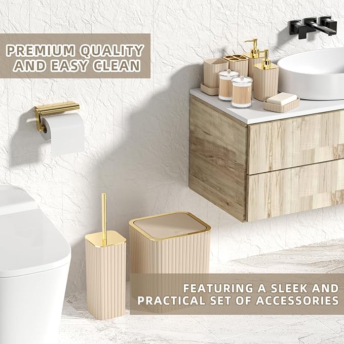 XLHOMO Bathroom Set - 26PC Bathroom Set with Shower Curtain and Rugs, Bathroom Accessory Set, Beige Bathroom Accessories Set, Trash Can & Soap Dispenser