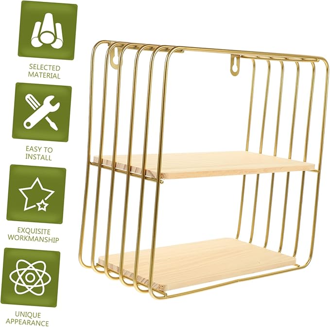 PRETYZOOM Double-Layer Bathroom Storage Rack Space-Saving Over Toilet Organizer Easy to Install Elegant Design for Toilets and Bathrooms Gold Finish Wall-Mounted Cosmetic Shelf