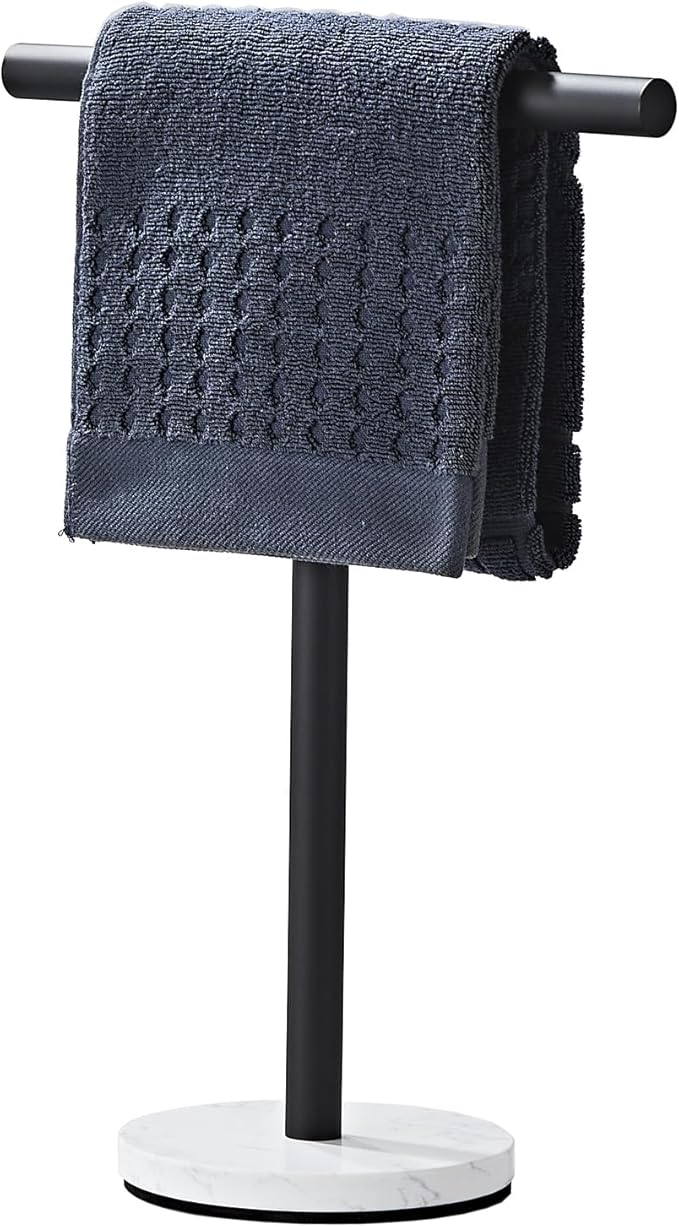 Hand Towel Holder, 15 Inch T-Shape Freestanding Towel Rack Stand for Bathroom & Kitchen Countertop with Matte Black Finish and Marble Base