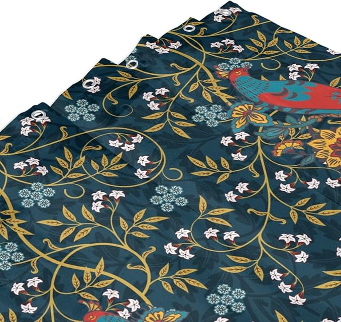Rustic William Morris Art Print Fabric Shower Curtain,Vintage Mid Century Boho Floral Bird Hotel Quality,Machine Washable,72L x72W for Bathroom.