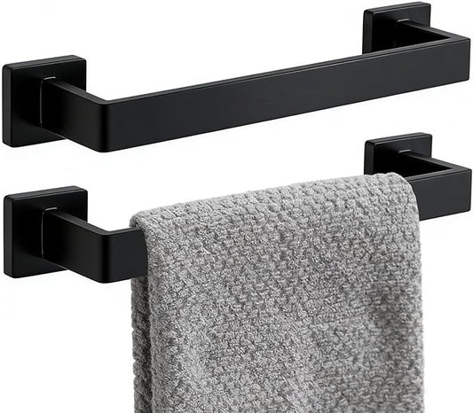 2 Packs 12 Inch Bathroom Towel Bar SUS304 Stainless Steel Matte Black Towel Holder Wall Mounted Heavy Duty Towel Rack Bathroom Towel Rod Modern Square Base Design(2, Matte Black, 12 Inch)