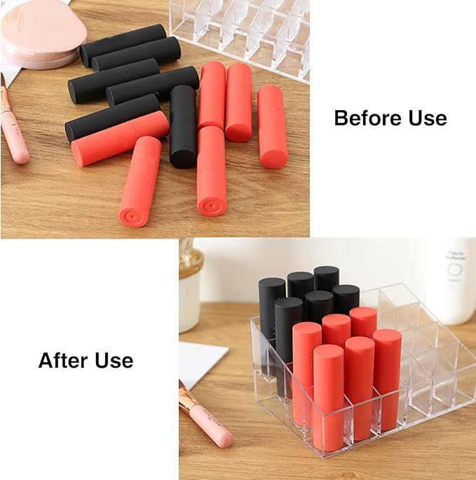 LOGJAM 2 Pcs Acrylic Perfume Organizer, 24 Slots Clear Lipstick Lipgloss Holder, Cosmetic Case For Lip Gloss Brushes Bottles