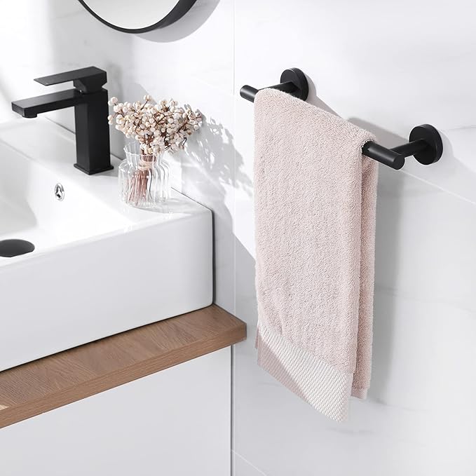 KES 9.6 Inches Matte Black Hand Towel Bar Bathroom Towel Holder Kitchen Dish Cloths Hanger SUS304 Stainless Steel RUSTPROOF Wall Mount, Total Length 12 Inch, A2000S30-BK