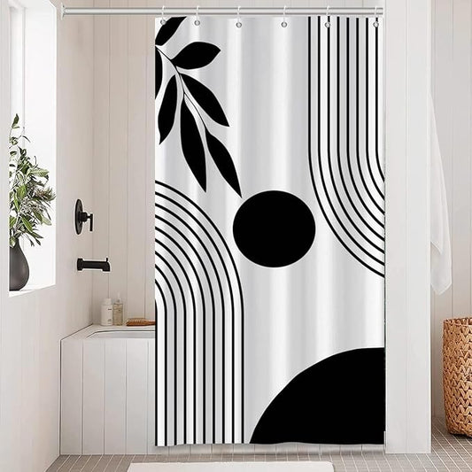ChloropLastid Stall Boho Shower Curtain Mid Century Modern Shower Curtains for Bathroom Black and White Geometric Minimalist Abstract Bohemian Waterproof Fabric Bathroom Shower Curtain Set 36x72 Inch