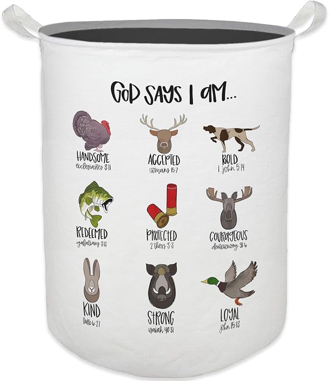 God Says I Am Hunting Nursery Laundry Basket, Toybox for Boys Girls Room, Christian Laundry Basket Hamper Waterproof Collapsible Clothes Toys Storage Bin Organizer for Bedroom Bathroom Kids Room